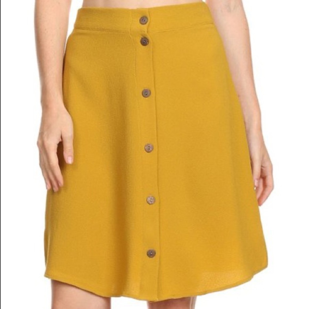 Mustard Button-up A-line Skirt
